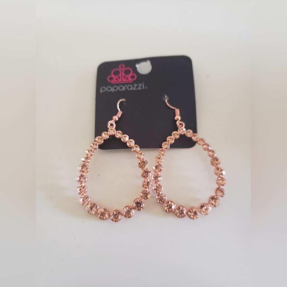 Paparazzi Copper With Rhinestones Earrings
